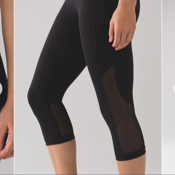 Lululemon | Black Gear Up Crop 17” Mesh Panel Workout Athleisure Leggings - Picture 2 of 16